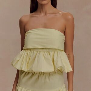 MESHKI Amirah Strapless Bubble Crop Top Size Small Lemon Yellow